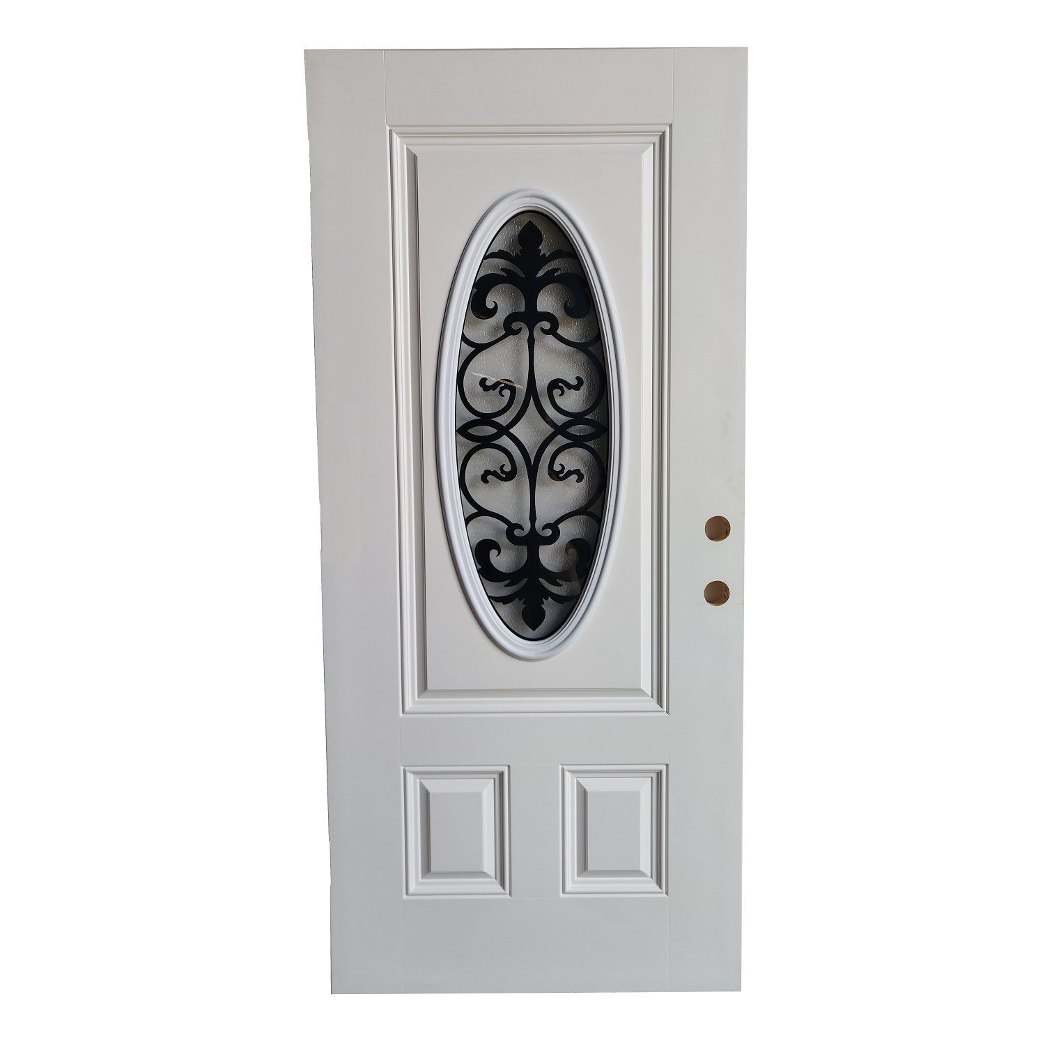 Fiberglass Door with Oval Black Iron Insert 36 in.