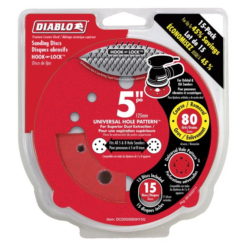 Diablo Hook Lock Sanding Discs 80 Grit 5 in. 15pcs (2485878)