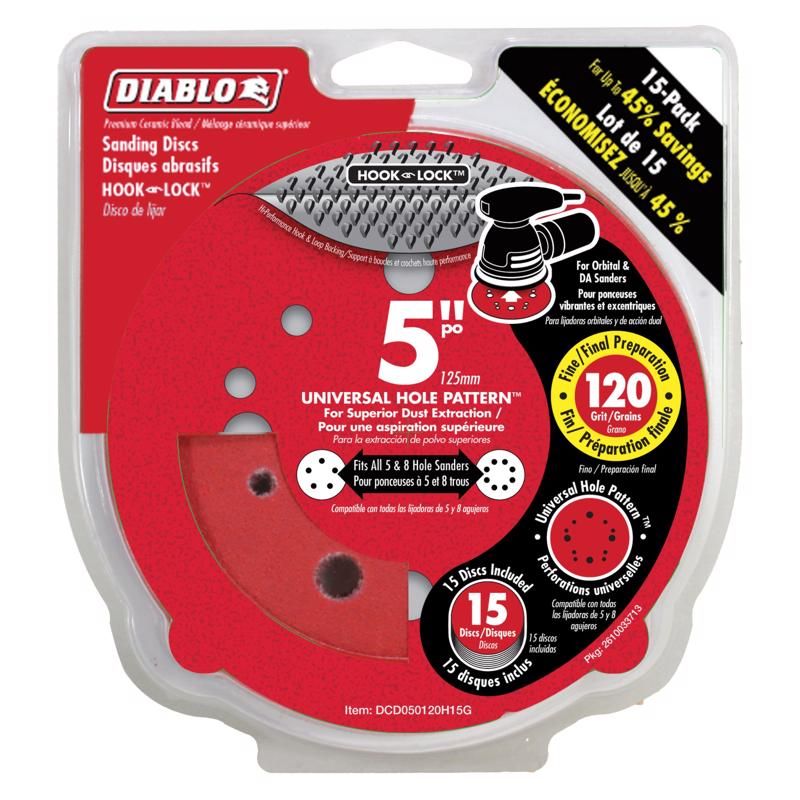 Diablo Hook Lock Sanding Discs 120 Grit 5 in. 15pcs (2486256)