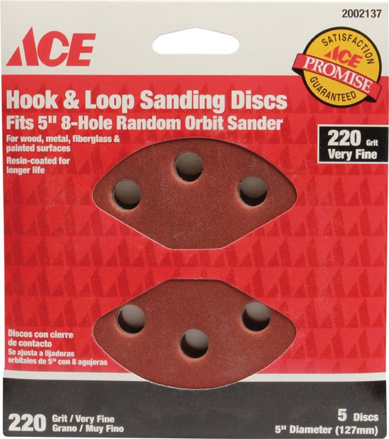 220 Grit Hook And Loop (Velcro) Vented Sanding Discs 5pk