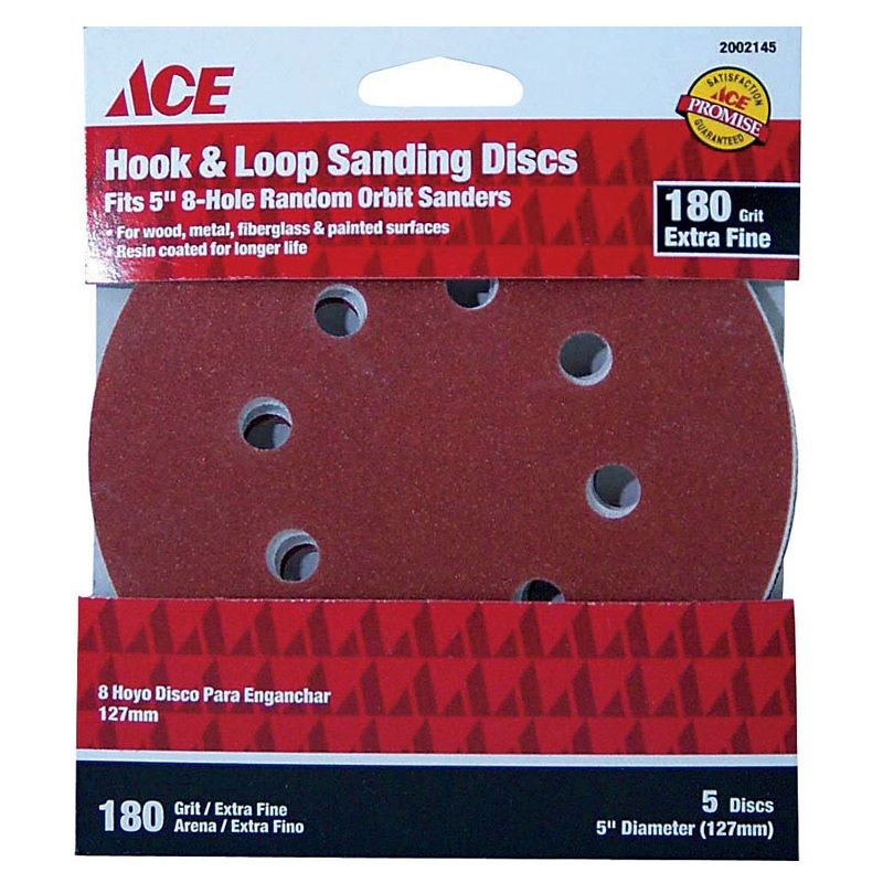 180 Grit Hook And Loop (Velcro) Vented Sanding Discs 5pk