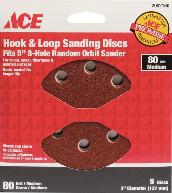 80 Grit Hook And Loop (Velcro) Vented Sanding Discs 5pk