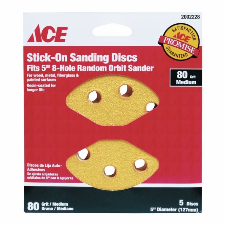 Ace 80 Grit Stick-On Vented Sand Discs 5pk