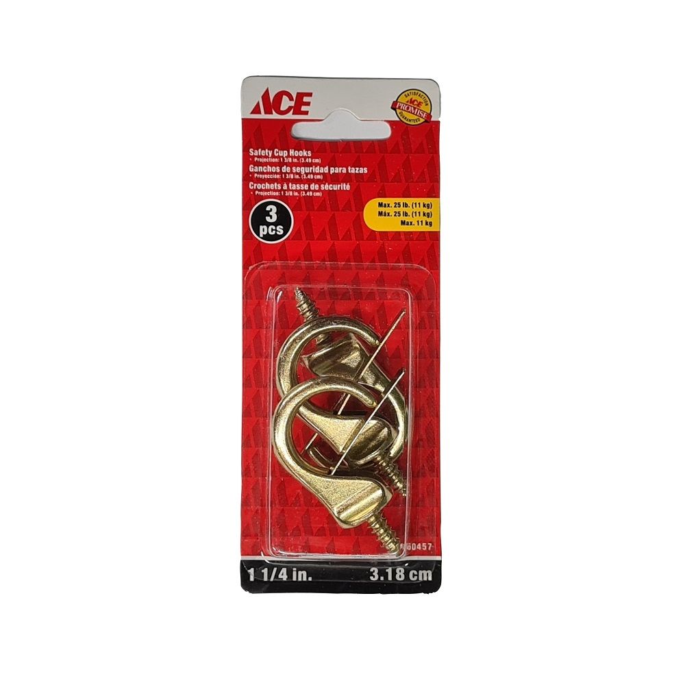 Safety Cup Hooks Brass 1-1/4in 3pk (5450457)