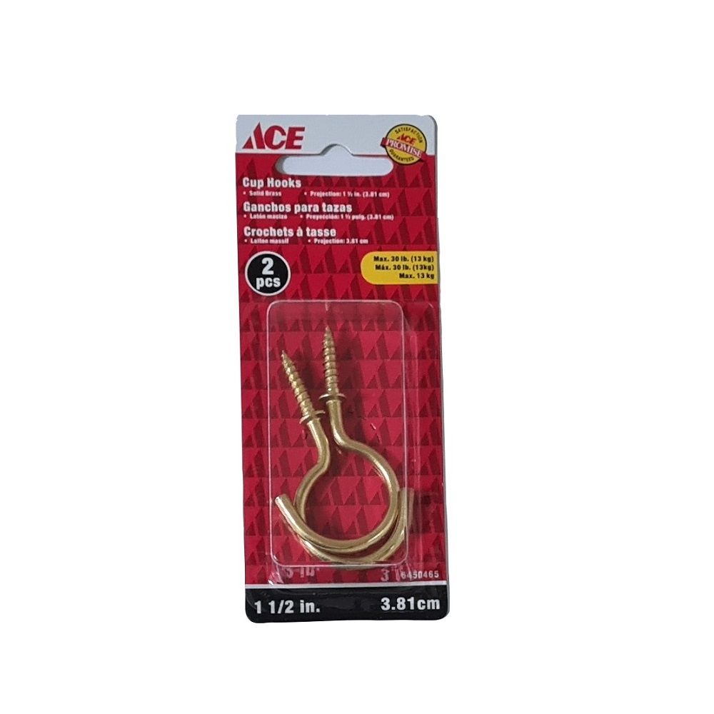 Ace Cup Hook 1-1/2in. 2pk Solid Brass (5450465)