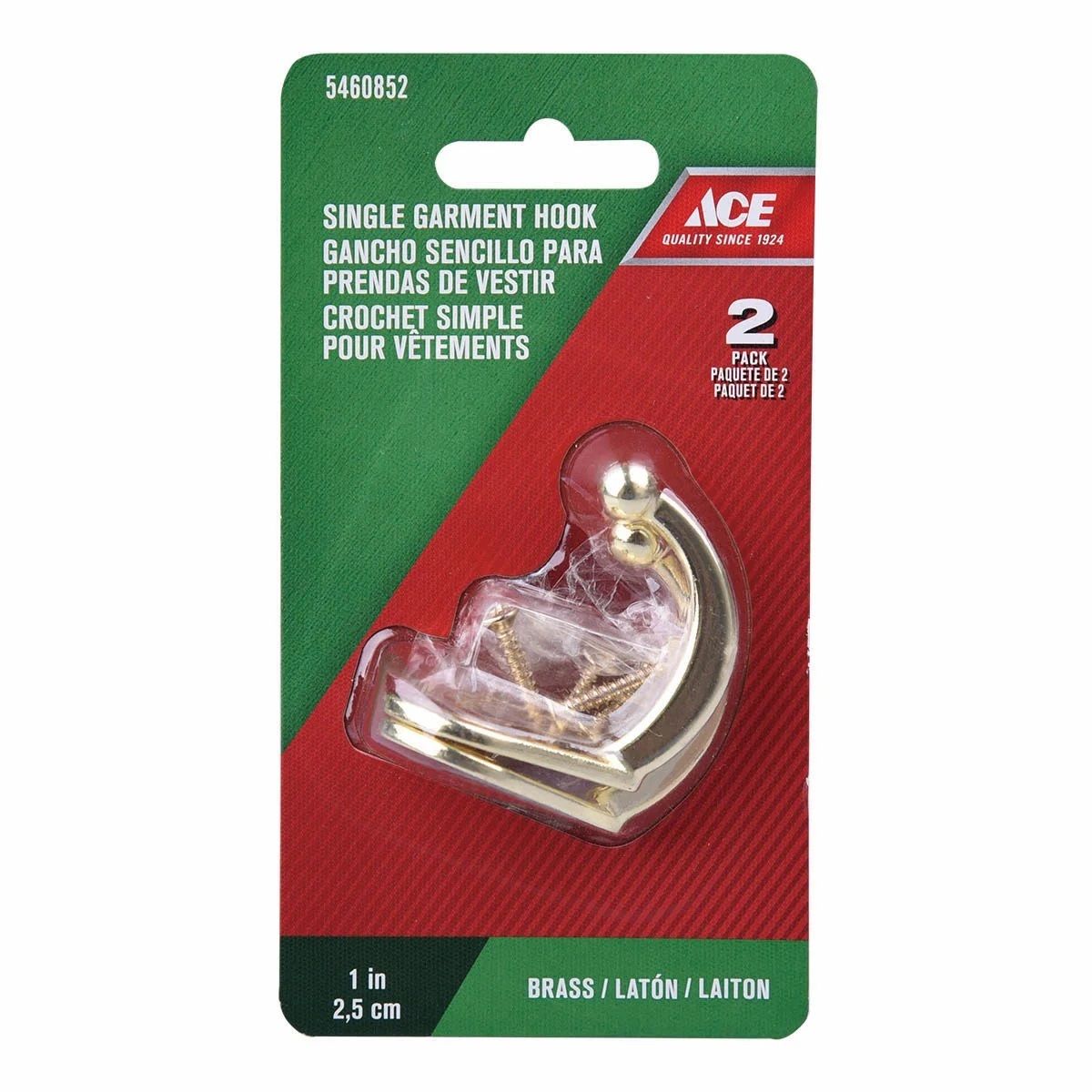 Single Garment Hook Brass 1in. 2pk (5460852)