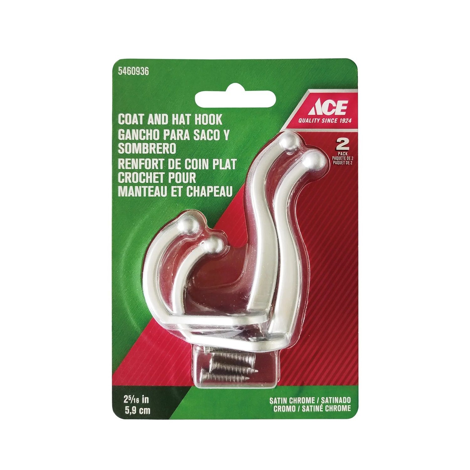 Coat and Hat Hook Satin Chrome 2-5/16 in. (5460936)