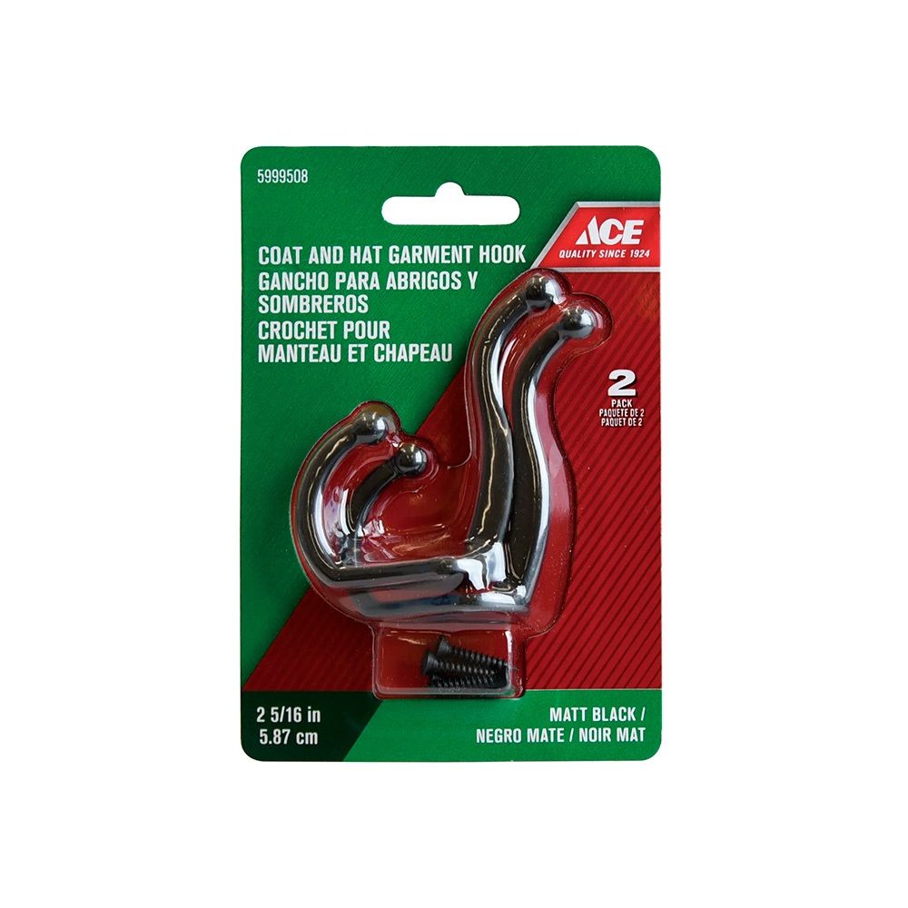 Coat and Hat Hook Matt Black 2-5/16 in. (5999508)