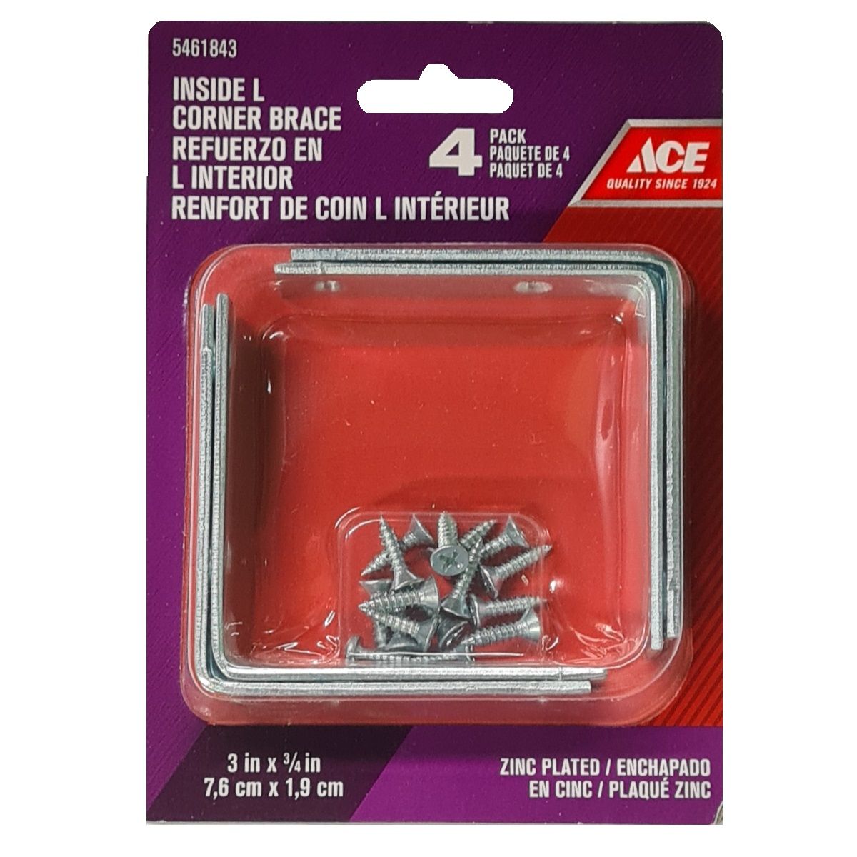 Inside Corner L Corner Brace 3in x 3/4