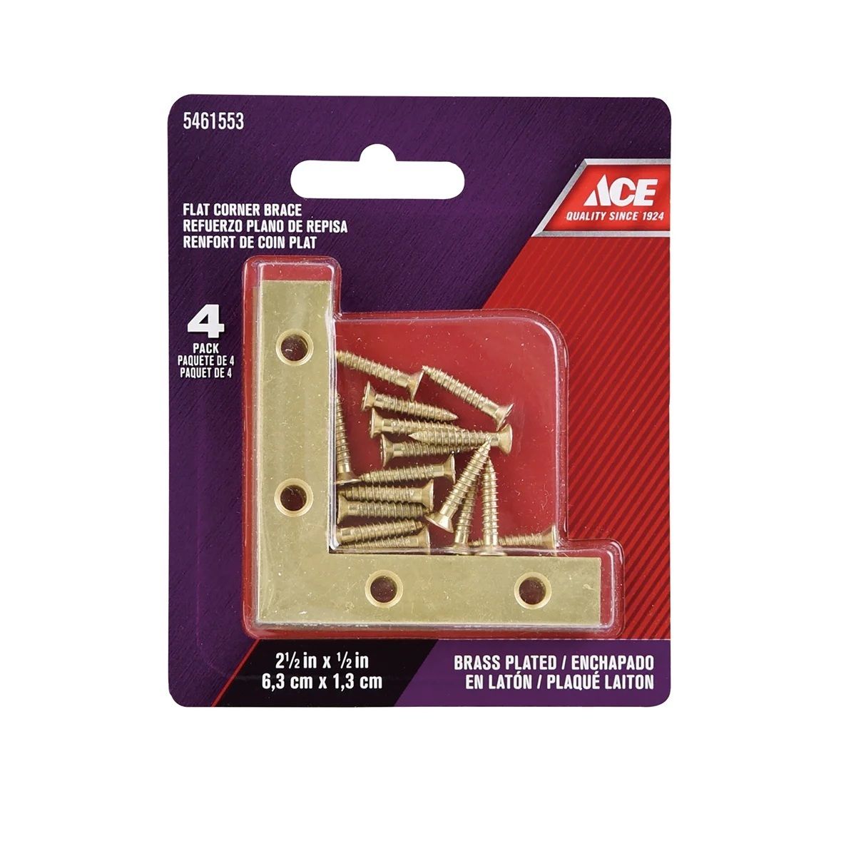 Flat Corner Brace L Shaped Bright Brass 2-1/2 x 1/2 in. 4pk (5461553)