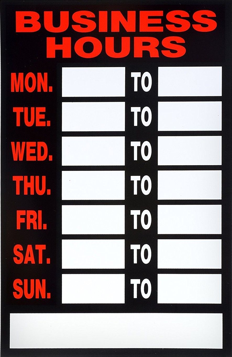 Sign Business Hours 8in x 12in
