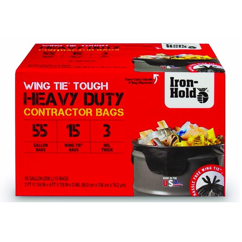 Iron Hold Contractor Garbage Bags 55gal Twist Ties 15pk (1652987)