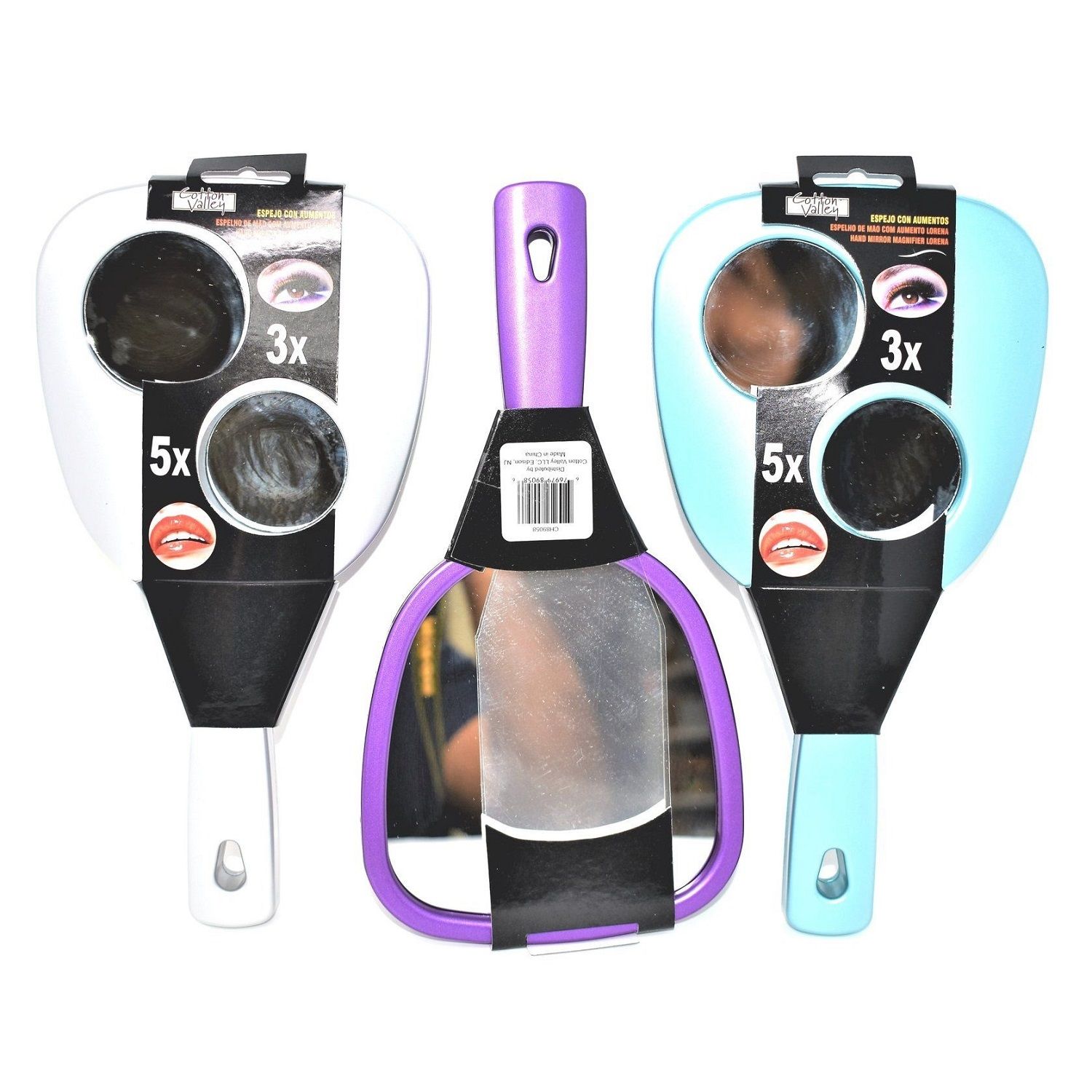 Cotton Valley Handheld Mirror 3-in-1 Assorted Colours (42-89058)