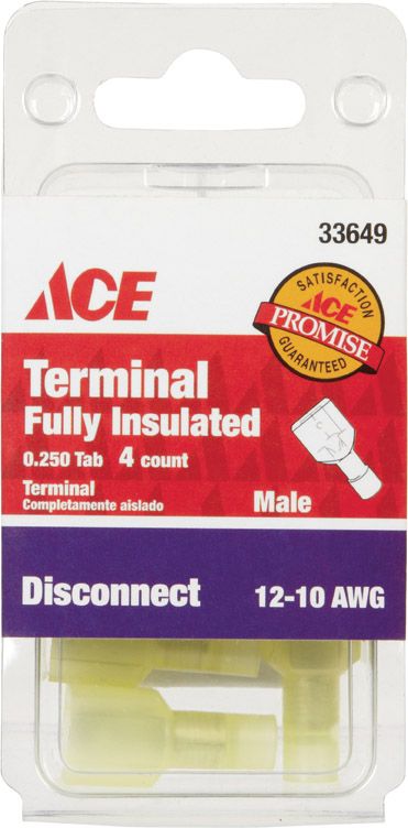 12-10 AWG Yellow Fully Insulated Male Disconnect 4pc