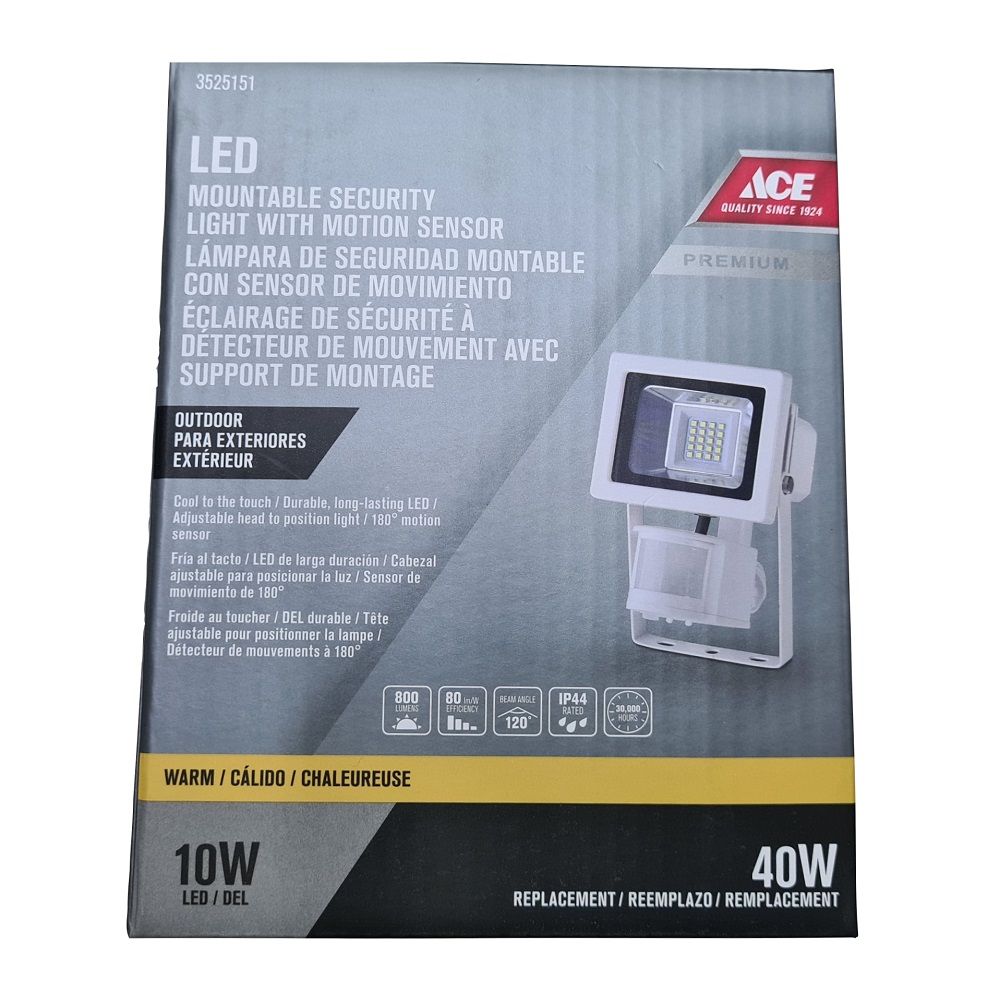 Ace Mountable Security Flood Light LED with Motion Sensor 10W 3000K