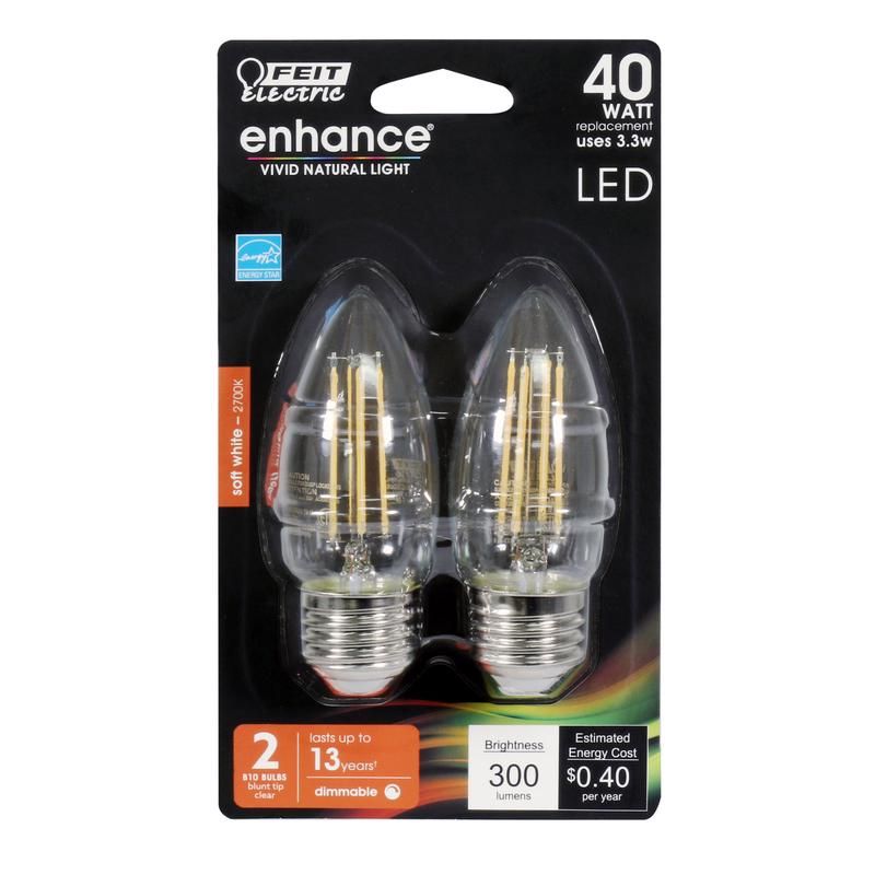 Feit Enhance B10 E26 (Medium) Filament LED Bulb Soft White 40W 2pk