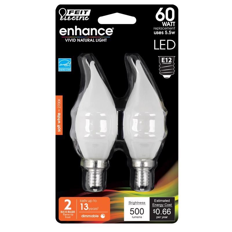 Feit CA10 E12 LED Bulb Soft White 60 Watt Equivalence 2pk (3765138)