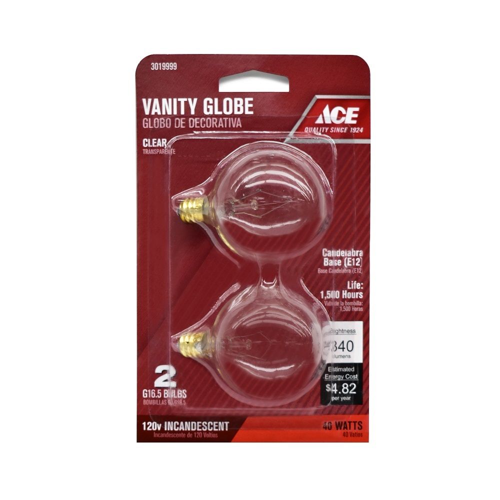 Clear Vanity Globe Bulb 40W Clear (E12) 2pk (3019999)