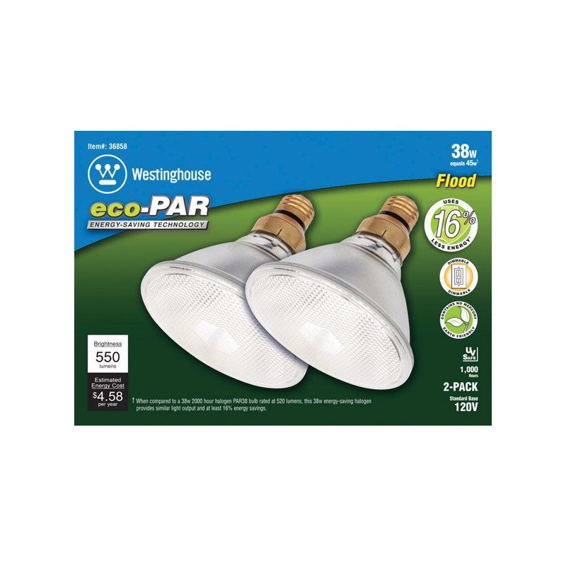 Halogen Flood Bulb 38W Medium Base (E26) 2pk