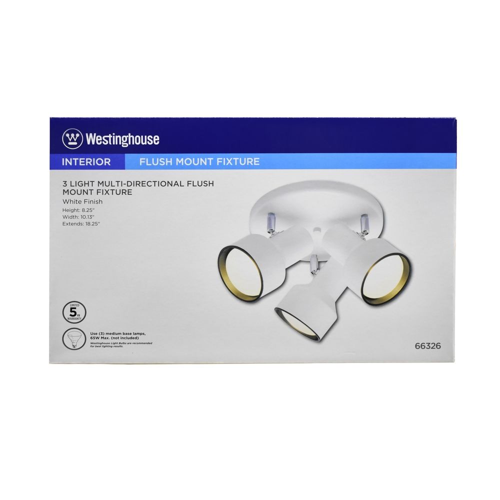 Ceiling Fixture 3-Light White 10-3/16in