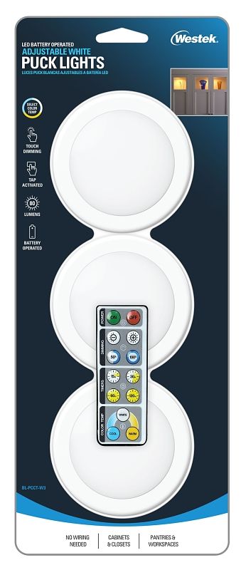 Westek Adjustable Puck Light W/Remote Battery Powered 3pk (BL-PCCT-W3)