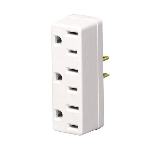 White Outlet Adapter Grounded Triple Tap