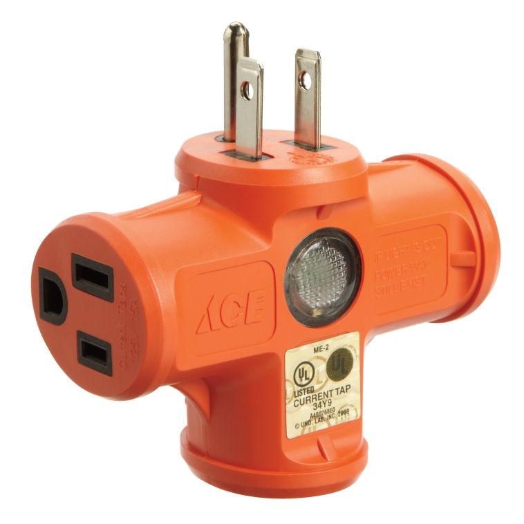 Heavy Duty Triple Grounded Outlet Adapter With LED Light