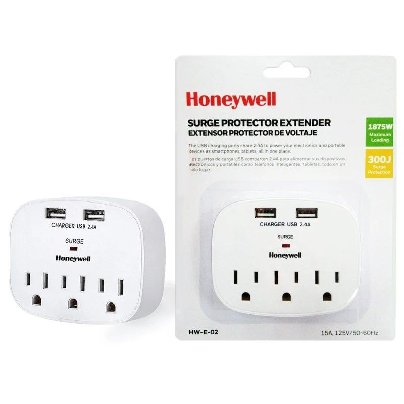 Honeywell Surge Protector 3 outlet with 2 USB (HW-E-02)