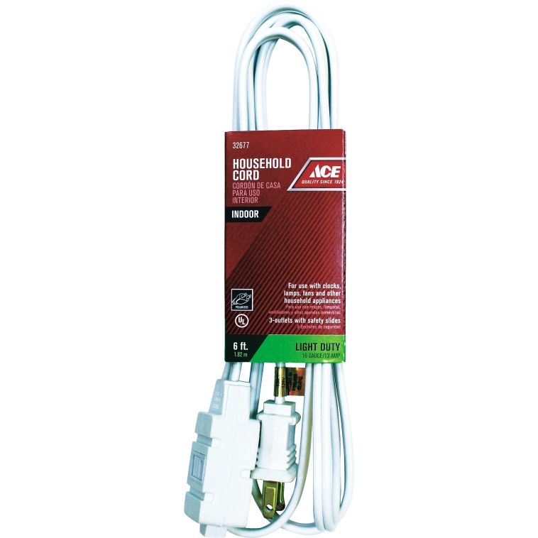 Cube Tap Extension Cord 6ft White 16/2 SPT-2