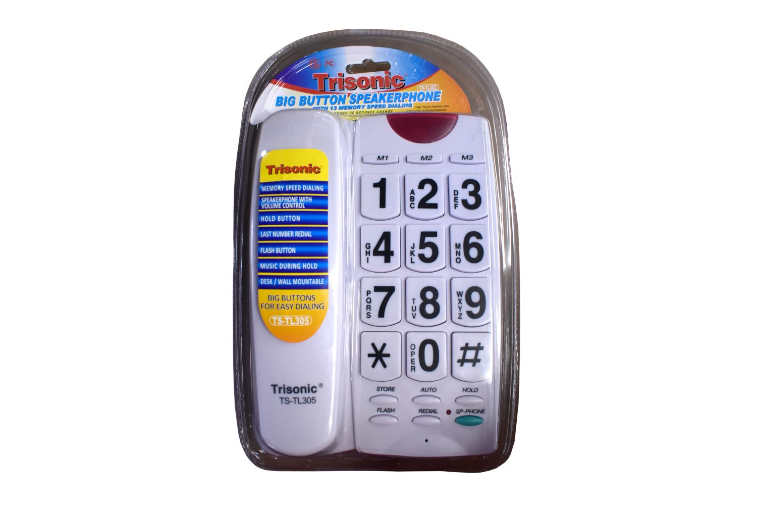 Trisonic White Telephone Big Button
