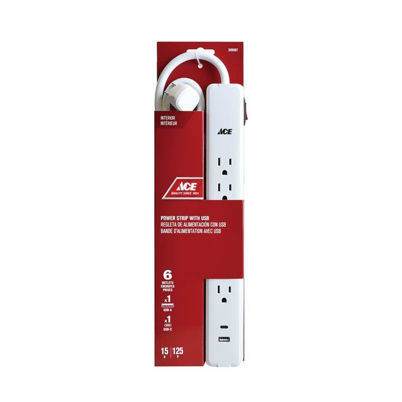 ACE Powerstrip with USB 6 Oulet White (3999987)