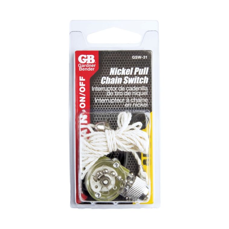Single Circuit Nickel SPST Pull Chain Switch (GSW-32)