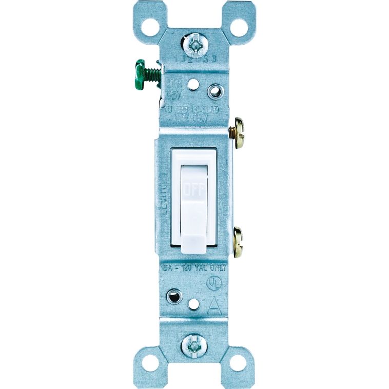 Grounded Quiet Toggle Switch 15 amps 1W White