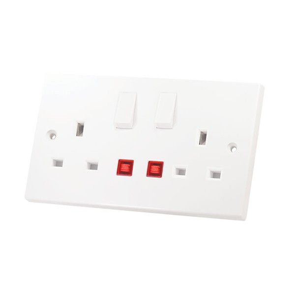 2 Gang Single Pole Switched 13Amp Socket with 2 Earth Terminals and Neon