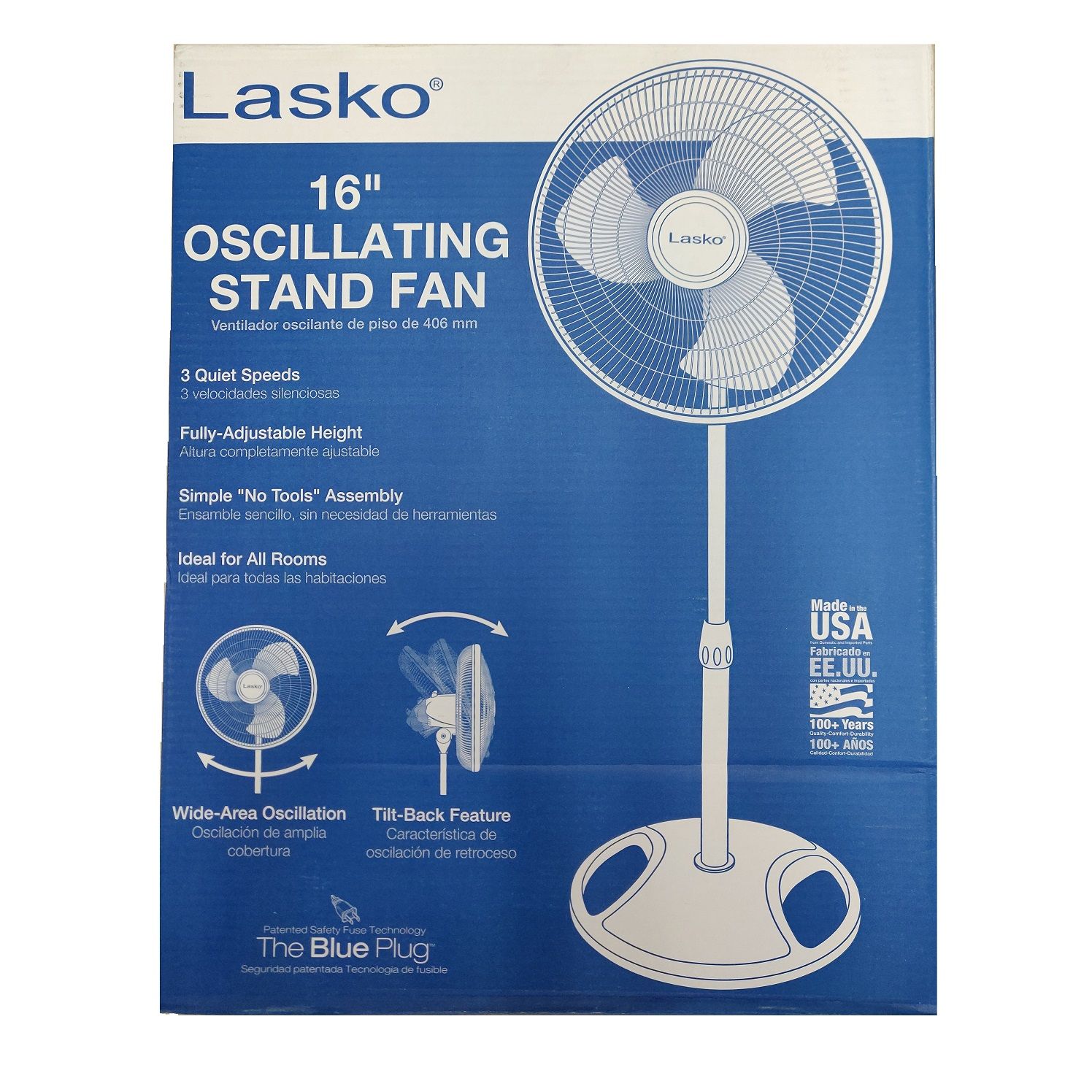 Lasko 3 Speed Standing Fan White 16in