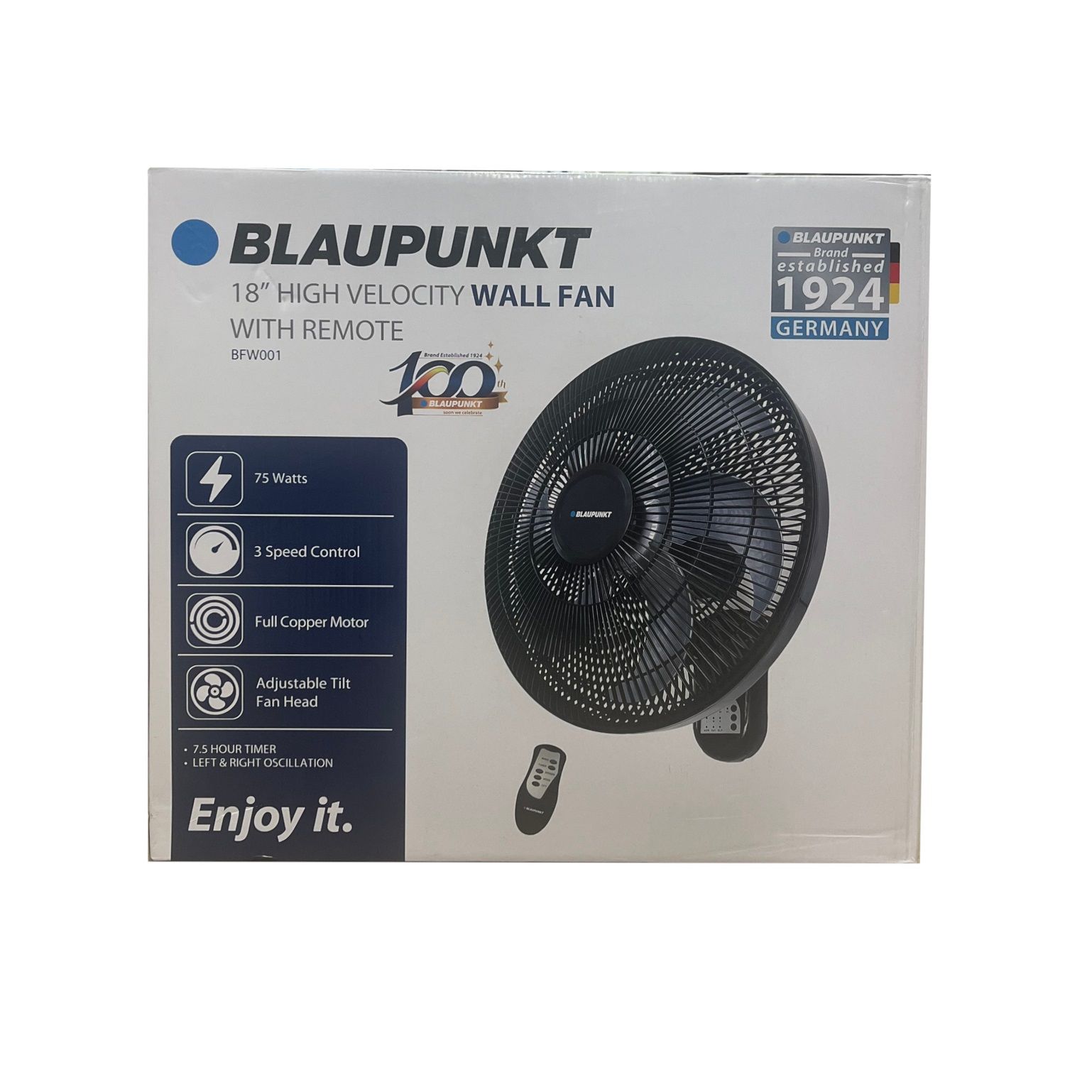 Blaupunkt Wall Fan with Remote Black 18 in. (BFW001)