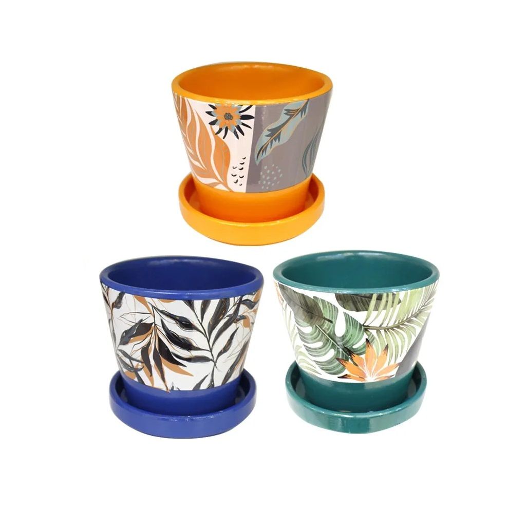 Life Art Flower Pot with Saucer Assorted Colours 5.5in (N21-04696)