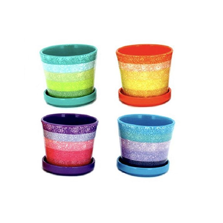 Life Art Pot and Saucer Terracotta Assorted Colours 4.5in (767-80948)