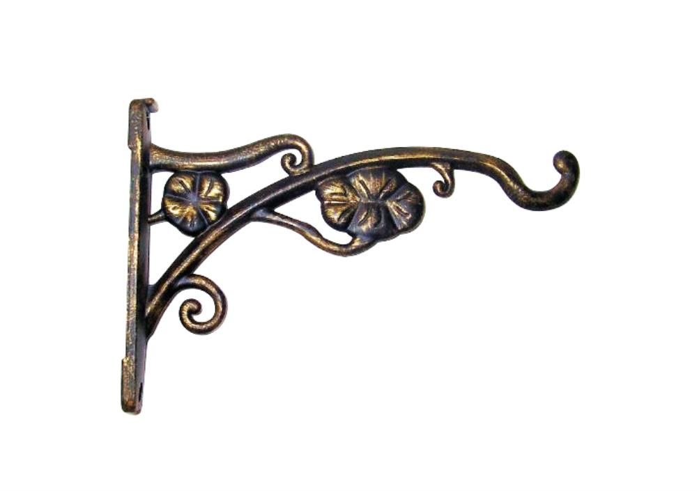 Panacea Antique Gold Plant Bracket with Flowers  9.15in W x 6in H x 1.1in D