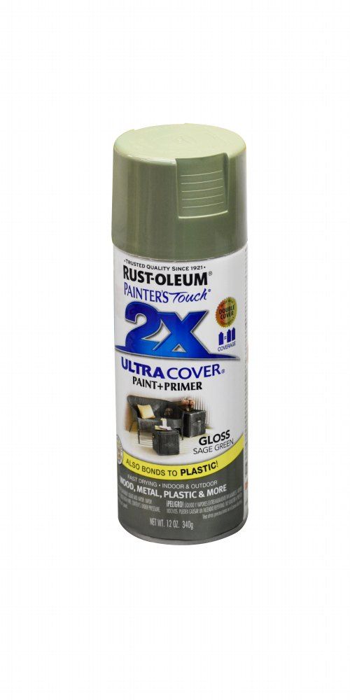 Rust-Oleum 2x Ultra Cover Sage Green Gloss Paint+Primer Spray Paint 12oz