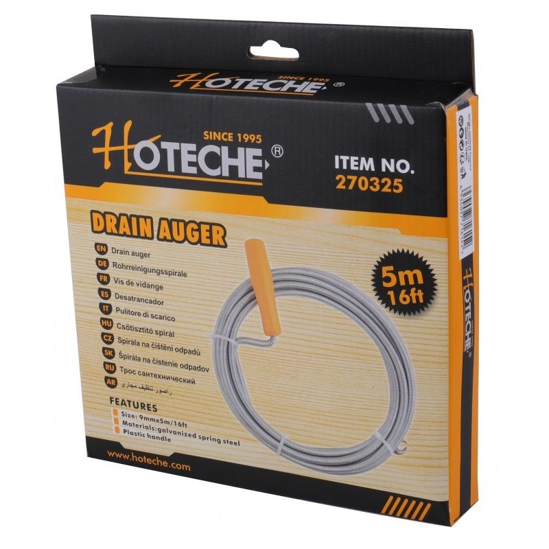 Hoteche Drain Auger 9mm x 5m (16ft) (270325)