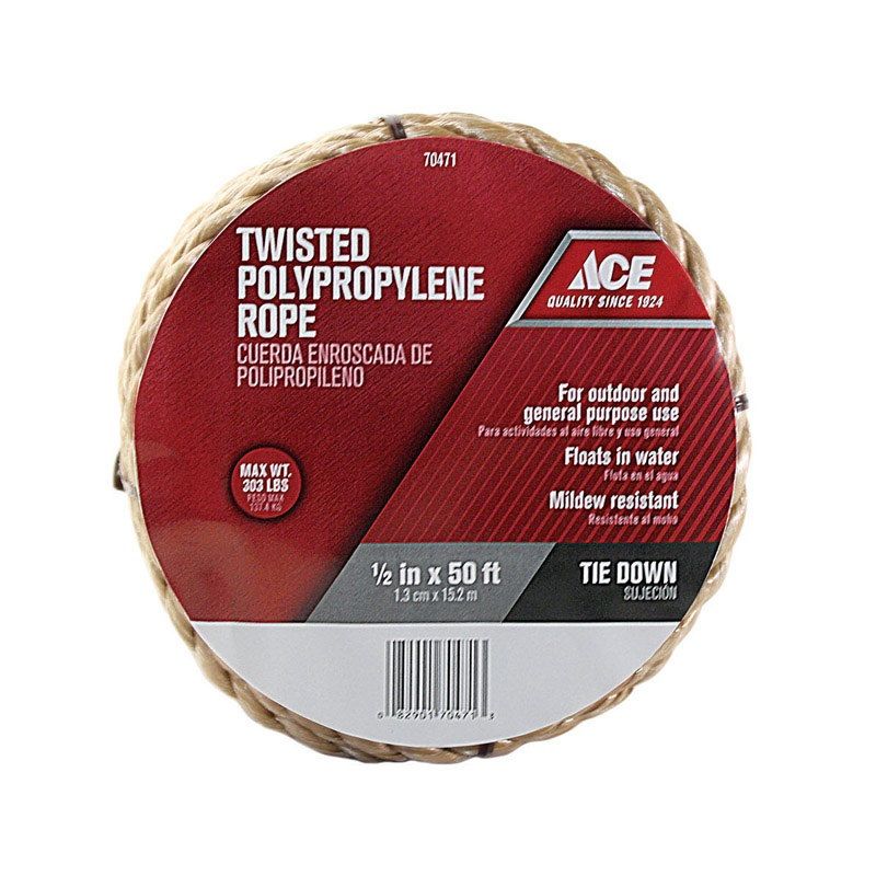 Ace Polypropylene Rope Twisted 1/2in. Dx 50 ft (70471