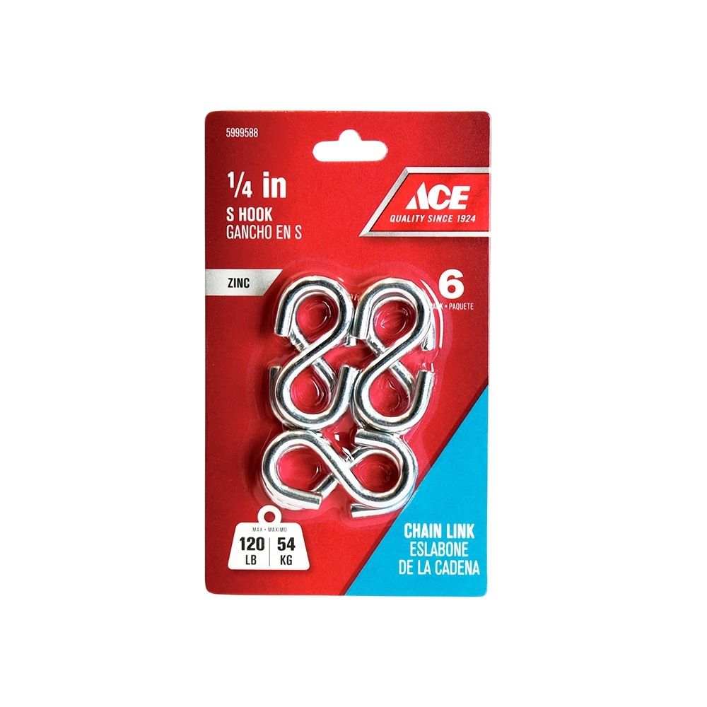 S Hook Zinc 1/4 in. 6 pk (5999588)