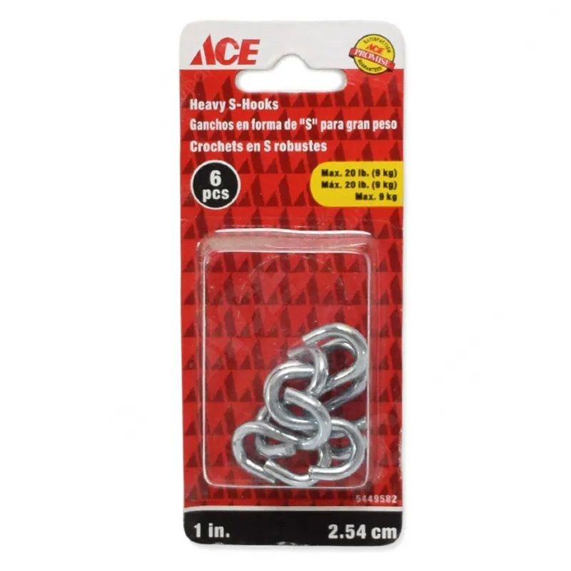 Ace S hooks 1in. Zinc 6pc (5449582)