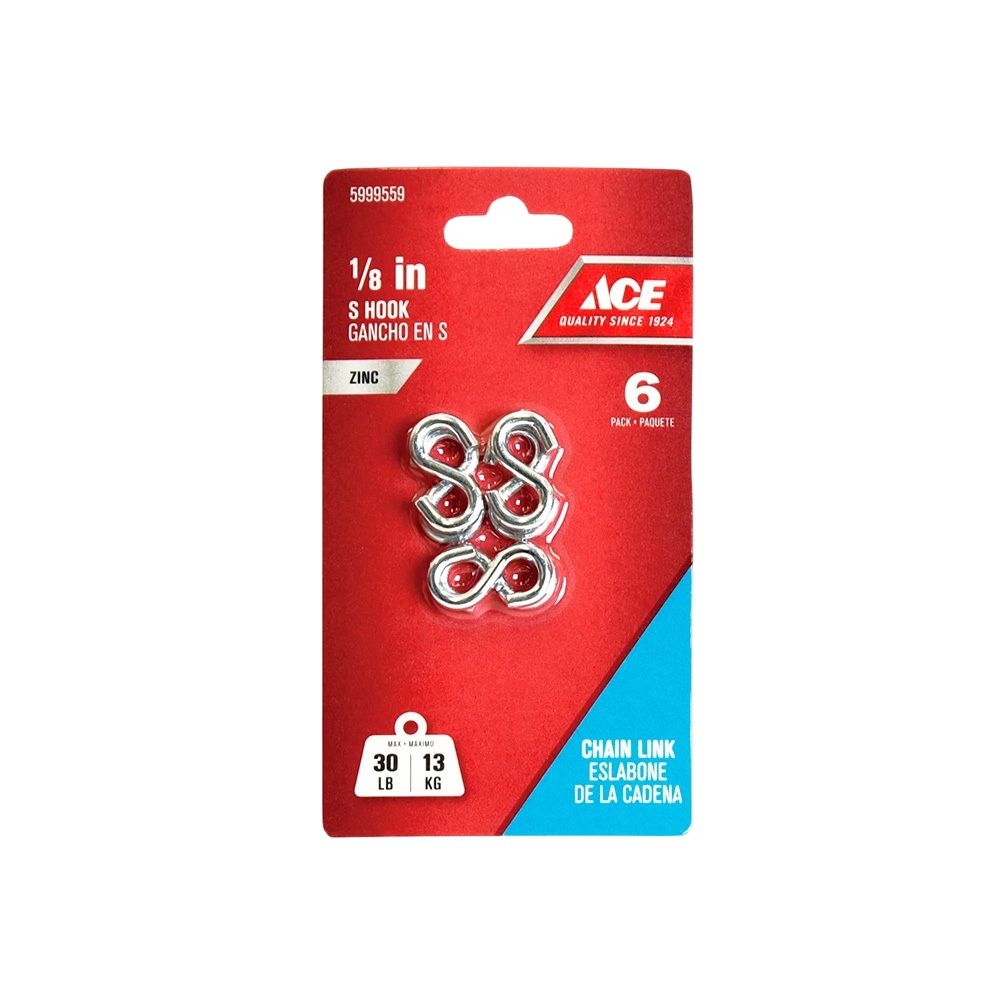 S Hook Zinc 1/8 in. 6 pk (5999559)
