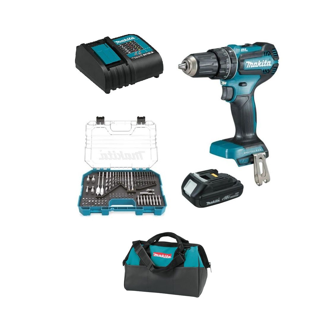 Makita Cordless Hammer Drill with Bits and Bag (DHP485SYX6)