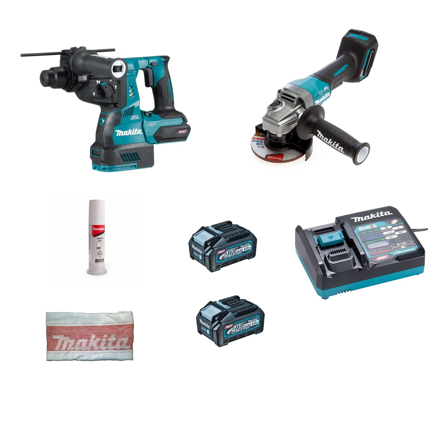 Makita Hammer Drill and Angle Grinder Cordless Combo (GA012GM201/HR001GZ)