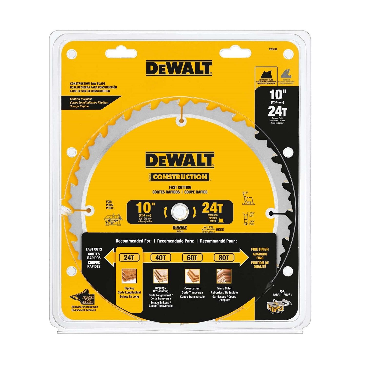 Dewalt Circular Saw Blade 10 in. 24T (DW3112) (2101251)