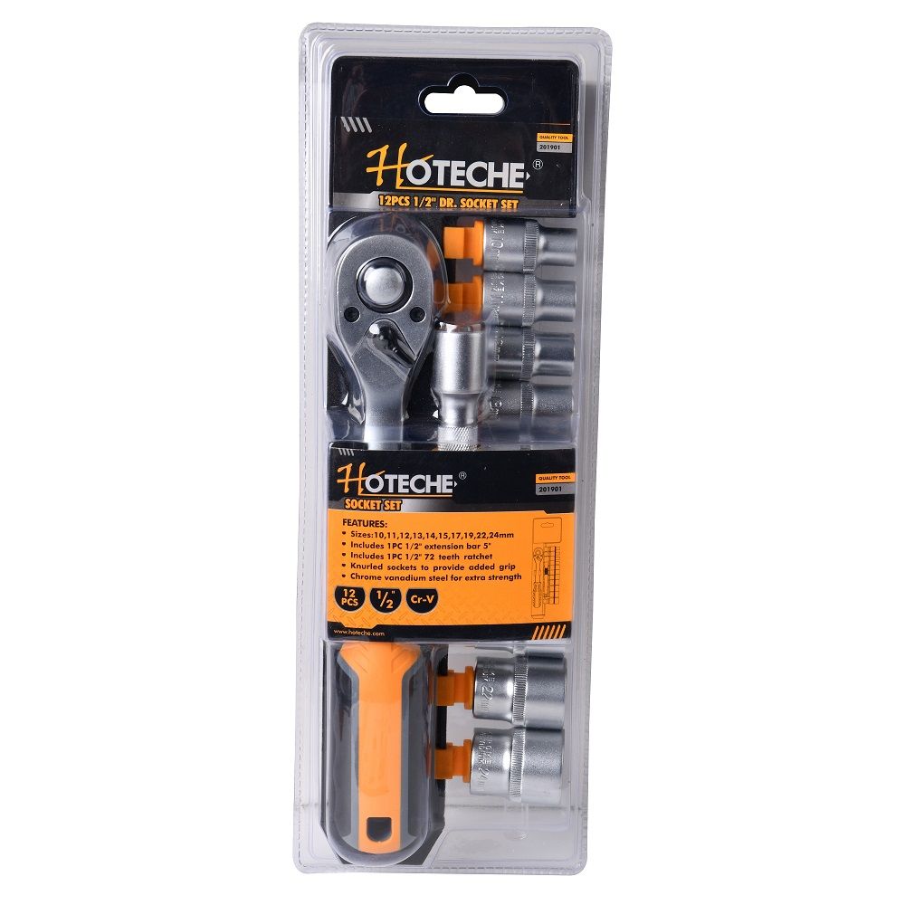 Hoteche Metric Socket Set 1/2in Drive 6pt 12pc (201901)