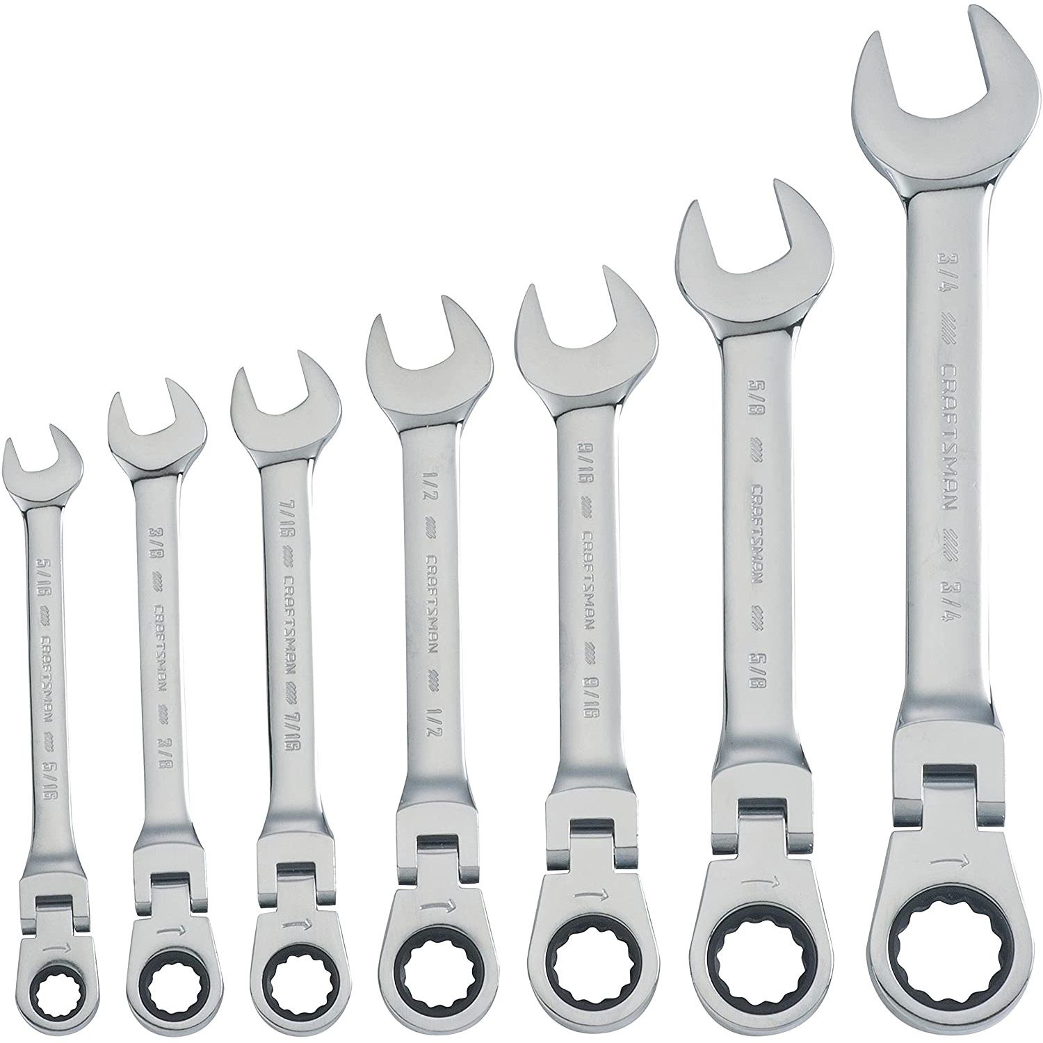 Craftsman Reversible Ratcheting Flex Head Combination Wrench Set SAE 7 pc